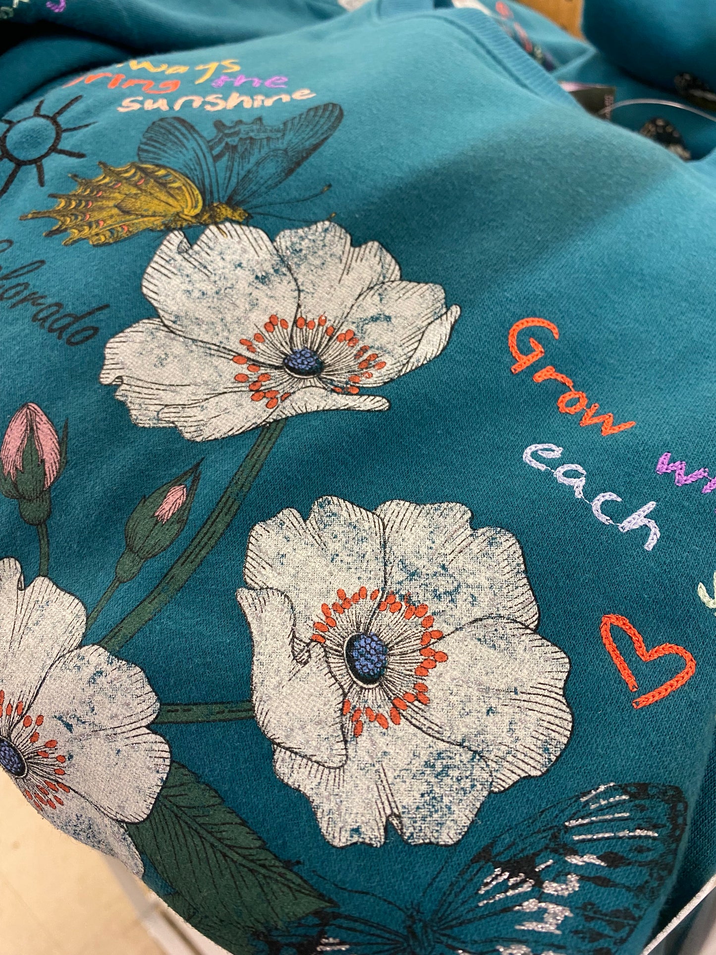 Floral Embroidered Sweatshirt Size Small