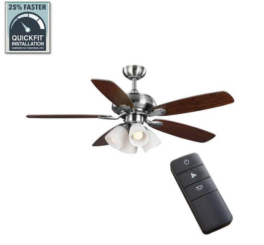 Hampton Bay
Hollis 52 in. Indoor LED Brushed Nickel Dry Rated Ceiling Fan with 5 Reversible Blades, Light Kit and Remote Control