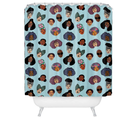 69”x72” Many Black Faces Shower Curtain Black Art by Dorcas Creates - Society6