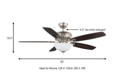 Hampton Bay
Southwind II 52 in. Indoor LED Brushed Nickel Ceiling Fan with Light Kit, Reversible Blades and Remote Control