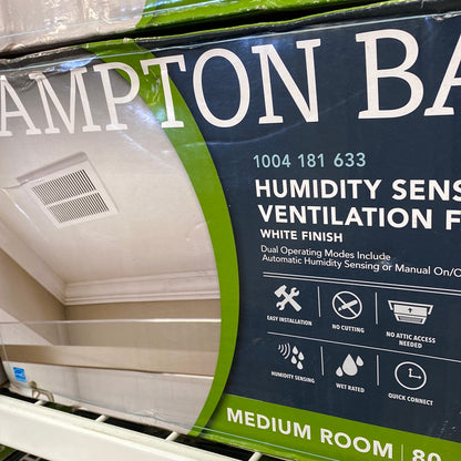 Hampton Bay
80 CFM Ceiling Mount Room Side Installation Humidity Sensing Bathroom Exhaust Fan, ENERGY STAR