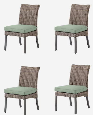 allen + roth Isla Park Set of 4 Woven Brown Steel Frame Stationary Dining Chair with Green Cushioned Seat