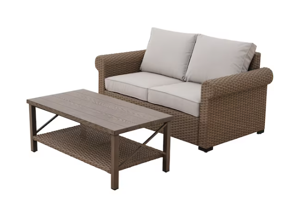 allen + roth Emerald Cove 2-Piece Wicker Patio Conversation Set with Cream Cushions